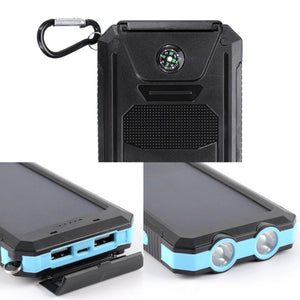  20000mAh Solar Charging Power Bank SOS Mode Portable Cell Phone Solar Charger with Dual USB Charging Ports LED Flashlight Carabiner/Compass