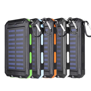  20000mAh Solar Charging Power Bank SOS Mode Portable Cell Phone Solar Charger with Dual USB Charging Ports LED Flashlight Carabiner/Compass