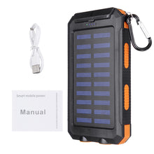 Load image into Gallery viewer,  20000mAh Solar Charging Power Bank SOS Mode Portable Cell Phone Solar Charger with Dual USB Charging Ports LED Flashlight Carabiner/Compass