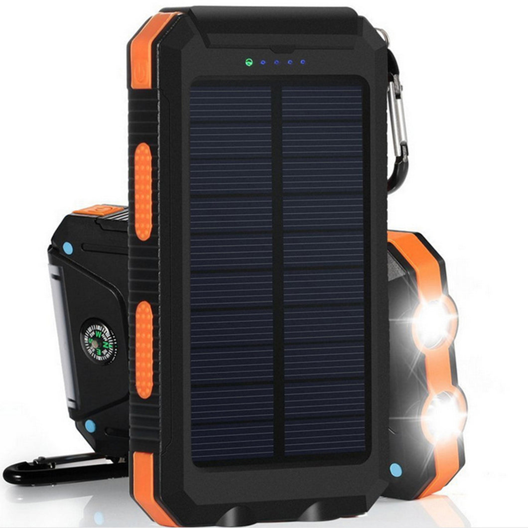  20000mAh Solar Charging Power Bank SOS Mode Portable Cell Phone Solar Charger with Dual USB Charging Ports LED Flashlight Carabiner/Compass