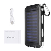 Load image into Gallery viewer,  20000mAh Solar Charging Power Bank SOS Mode Portable Cell Phone Solar Charger with Dual USB Charging Ports LED Flashlight Carabiner/Compass